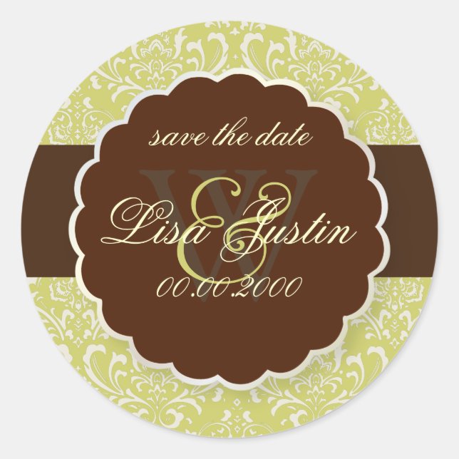 Pegatina Redonda PixDezines Rossi Damask/Endibia Verde (Anverso)