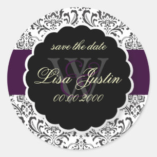 Pegatina Redonda PixDezines Rossi Damask/Purple, ¡DIY Color!