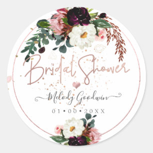 Pegatina Redonda PixDezines Rustic Bloom Watercolor Bridal Shower