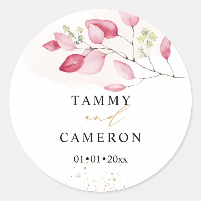 Pegatina Redonda PixDezines Simple acuarela Goma Rosa Eucalyptus (Anverso)