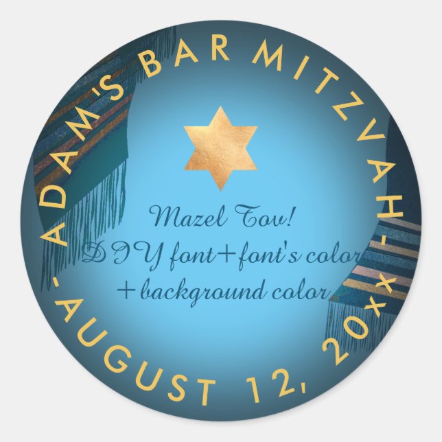 Pegatina Redonda PixDezines Tallit Bar Mitzvah/DIY color (Anverso)