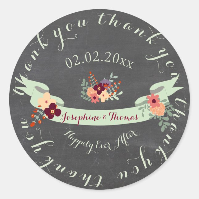 Pegatina Redonda PixDezines tiza de tablero petite fleurs/DIY texto (Anverso)
