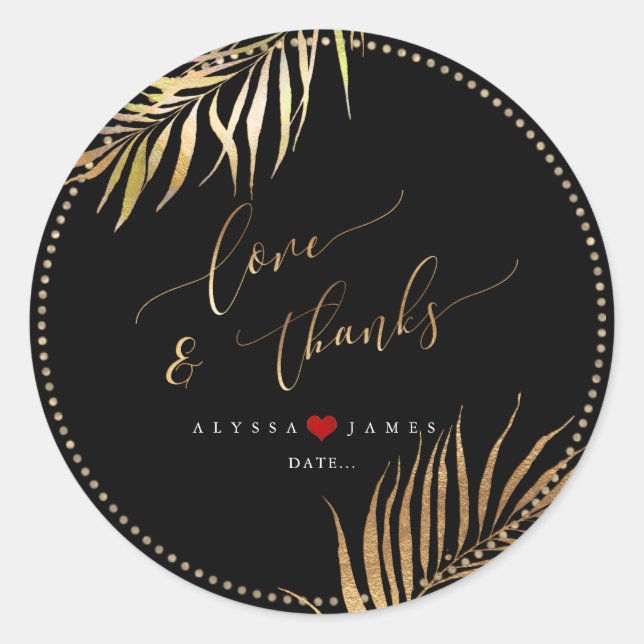 Pegatina Redonda PixDezines Tropical Palms Faux Gold (Anverso)