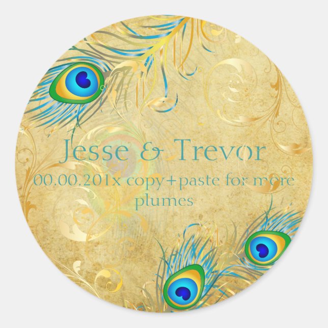 Pegatina Redonda PixDezines ventilatoria pluma de pavo real (Anverso)