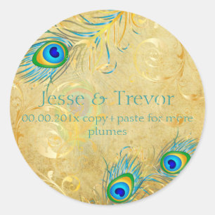 Pegatina Redonda PixDezines ventilatoria pluma de pavo real