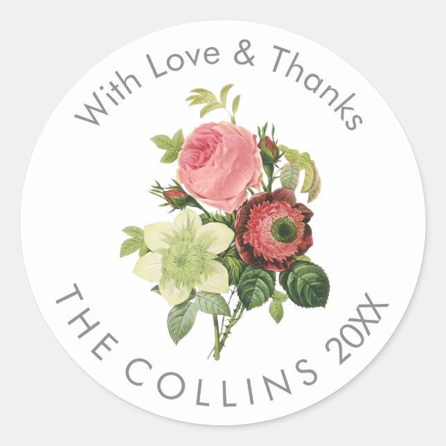 Pegatina Redonda PixDezines Vintage Rosa Gracias Pegatinas (Anverso)