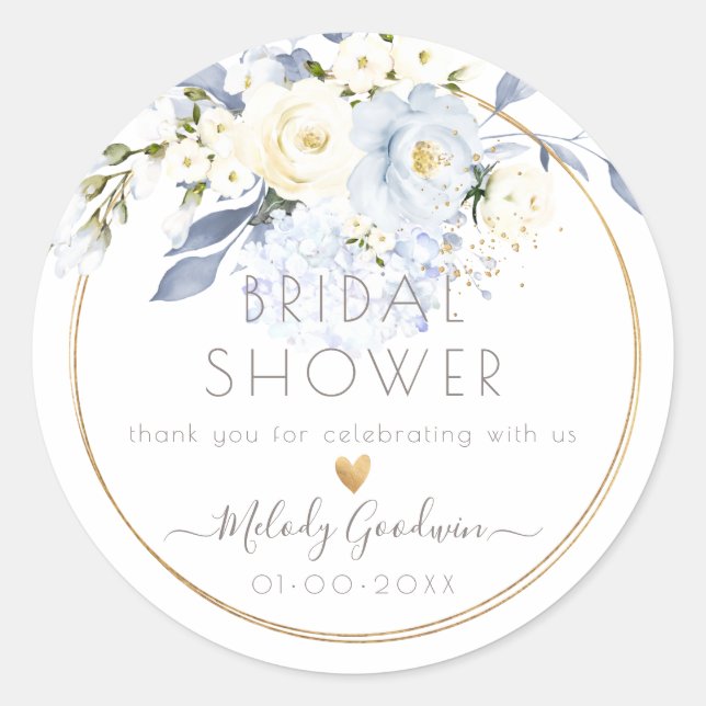 Pegatina Redonda PixDezines Water Cream Dusty Blue Rosas (Anverso)