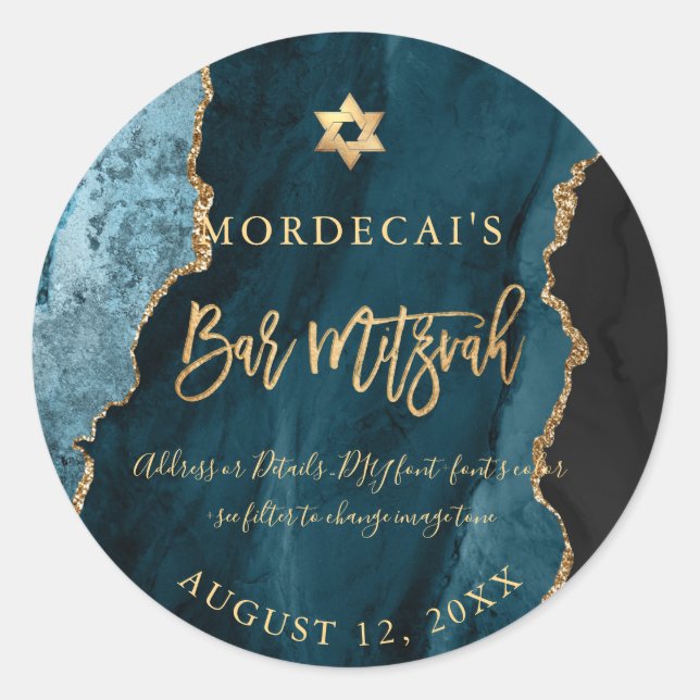 Pegatina Redonda PixDezines Watercolor Agate Bar Verde azulado Mitz (Anverso)