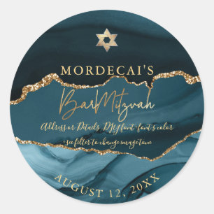 Pegatina Redonda PixDezines Watercolor Agate Bar Verde azulado Mitz