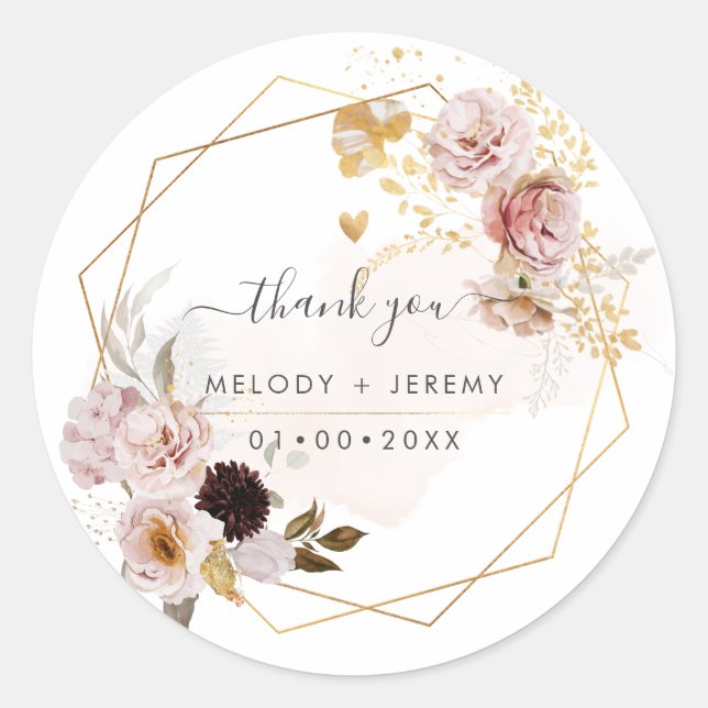 Pegatina Redonda PixDezines Watercolor Fall Garden Flores Classic (Anverso)