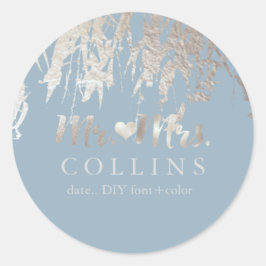 Pegatina Redonda PixDezines Willow/Relieve metalizado plateado fals