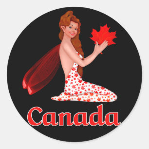 Pegatina Redonda Pixe canadiense con hoja de arce