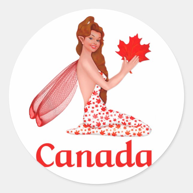 Pegatina Redonda Pixe canadiense con hoja de arce (Anverso)
