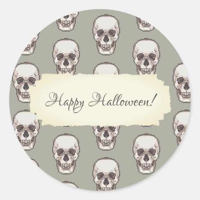 Pegatina Redonda Pixel Art Gothic Spooky Skull Pattern (Anverso)