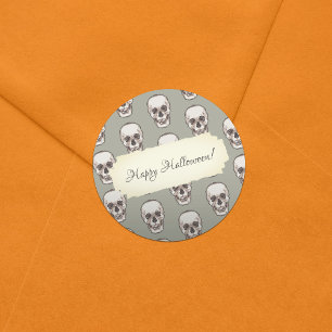 Pegatina Redonda Pixel Art Gothic Spooky Skull Pattern