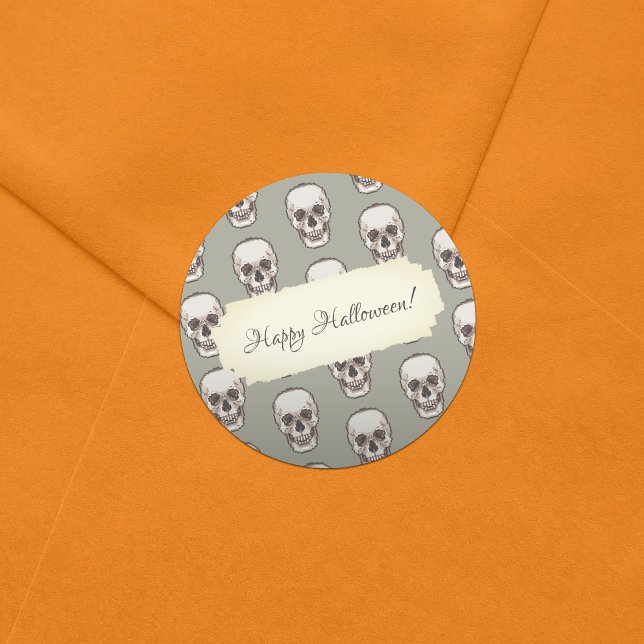 Pegatina Redonda Pixel Art Gothic Spooky Skull Pattern (Subido por el creador)