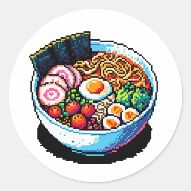 Pegatina Redonda Pixel Art Ramen Noodles (Anverso)