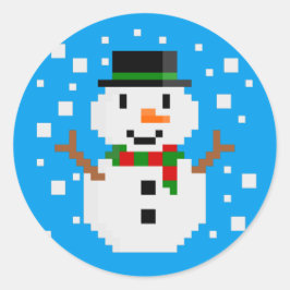 Pegatina Redonda Pixel Art SNOWMAN