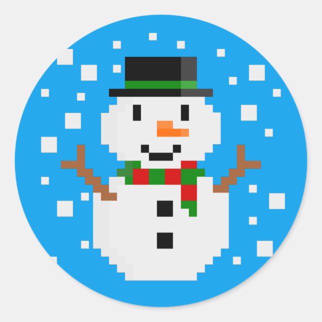Pegatina Redonda Pixel Art SNOWMAN (Anverso)