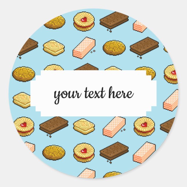Pegatina Redonda Pixel Art Tasty Cookie Biscuit Pattern (Anverso)