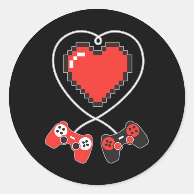 Pegatina Redonda Pixel Art Video-game Controller Día de San Valentí (Anverso)