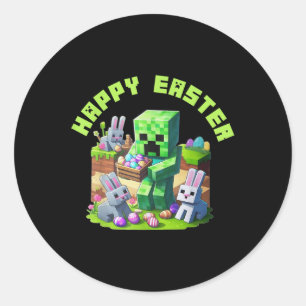 Pegatina Redonda Píxel de juego de video de Pascua feliz para hombr