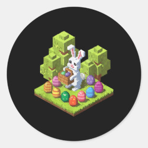 Pegatina Redonda Pixel Easter Bunny Video Gamer Huevo Caza Diversió