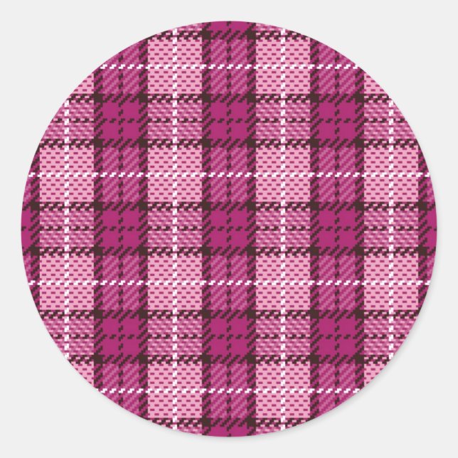 Pegatina Redonda Pixel Plaid_Magenta-Negro (Anverso)