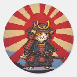 Pegatina Redonda Pixel Samurai Cat