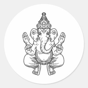 Pegatina Redonda Píxeles de Dios Ganesh Elefante Indio Animal Yoga 
