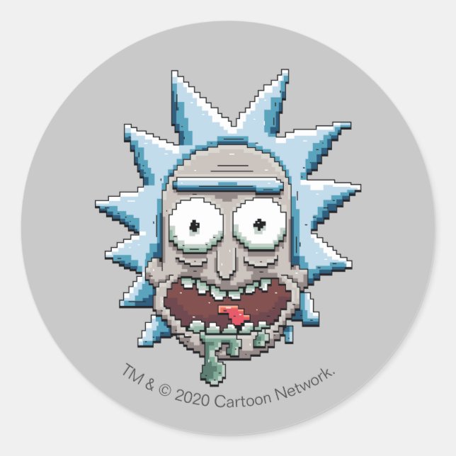 Pegatina Redonda Pixelverse Rick Drooling Head (Anverso)