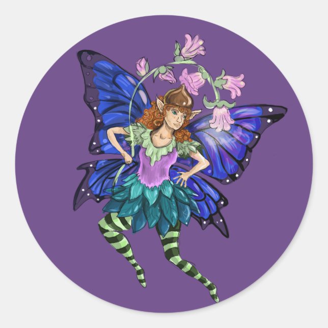 Pegatina Redonda Pixie alado azul (Anverso)