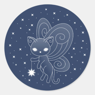 Pegatina Redonda Pixie Cat - Fairy Wings Kitty