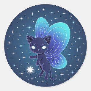 Pegatina Redonda Pixie Cat - Fairy Wings Kitty