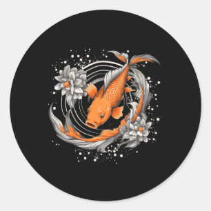 Pegatina Redonda Pizarra japonesa de pescado Koi Fish Nishikigoi