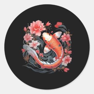 Pegatina Redonda Pizarra japonesa de pescado Koi Fish Nishikigoi