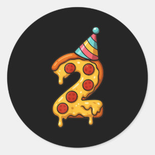 Pegatina Redonda Pizza 2º cumpleaños Gorra Fiesta de 2 años