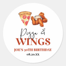 Pegatina Redonda Pizza and Wings Birthday Party