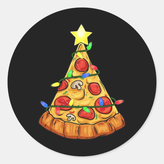 Pegatina Redonda Pizza Árbol de Navidad enciende niños divertidos N (Anverso)