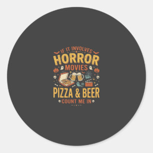Pegatina Redonda Pizza Cerveza Películas De Terror Diseño De Hallow