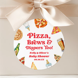 Pegatina Redonda Pizza Cervezas y Pañales También Pizza Cerveza Bab