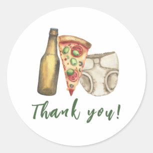 Pegatina Redonda Pizza, Cervezas y Pañales también Regalo de baby s