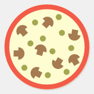 Pegatina Redonda Pizza con champiñones salsa de tomate de queso