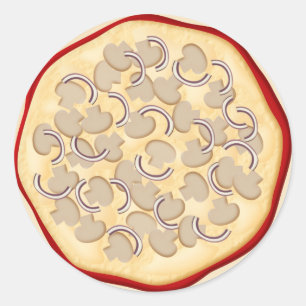 Pegatina Redonda Pizza con hongos y cebollas