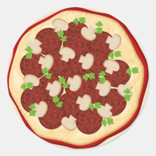 Pegatina Redonda Pizza con pepperoni y champiñones