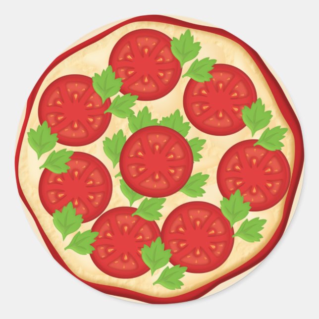 Pegatina Redonda Pizza con tomates (Anverso)