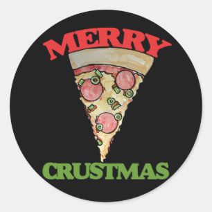 Pegatina Redonda Pizza de Navidades Merry Crustmas