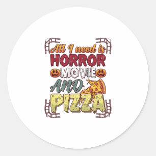 Pegatina Redonda Pizza de Película de Terror Halloween Calabaza Crá