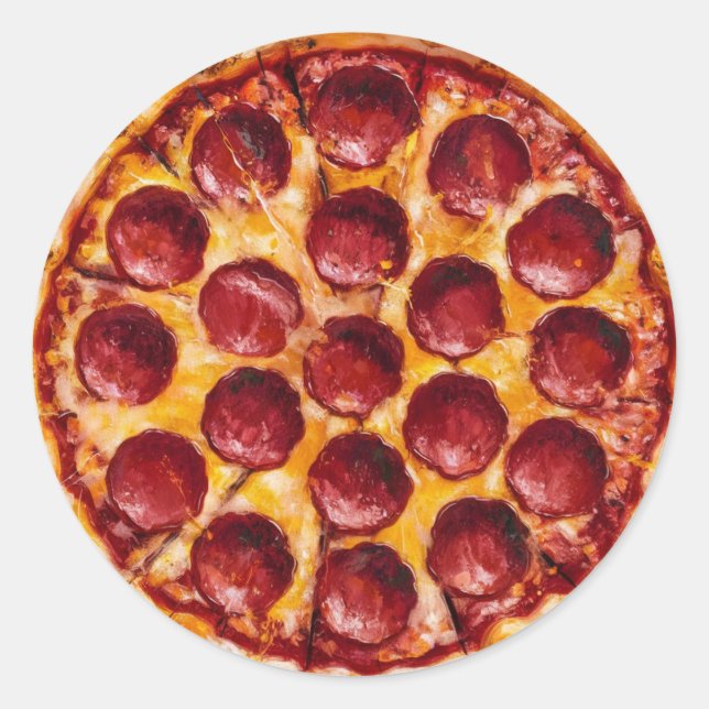 Pegatina Redonda Pizza de Pepperoni (Anverso)