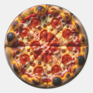 Pegatina Redonda Pizza de Pepperoni y Queso